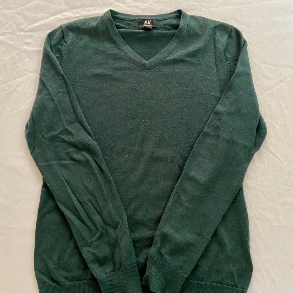 🌳 H&M Merino Wool V-neck sweater in green